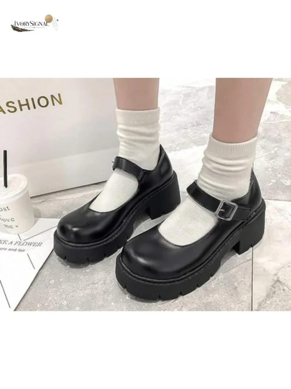 Gothic Lolita Mary Jane Platform Pumps Faux Leather Ankle Buckle Rivet Heels